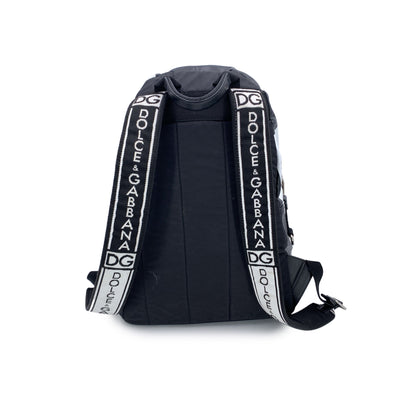 Dolce & Gabbana Black Canvas Vulcano Logo Backpack Shoulder Bag