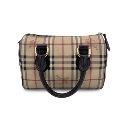 Burberry Beige Haymarket Check Canvas Chester Small Boston Bag