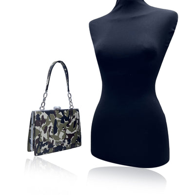 Miu Miu Military Green Camouflage Leather Handbag with Crystal