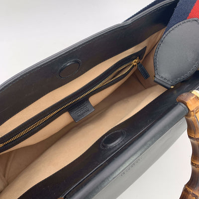 Gucci Black Leather Nymphaea Tote Bag Bamboo Handle with Strap