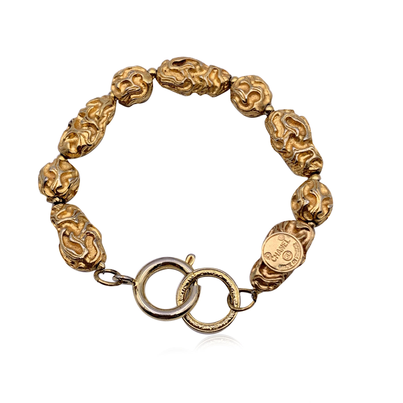 Chanel Vintage 1970s Gold Metal Engraved Pieces Bracelet