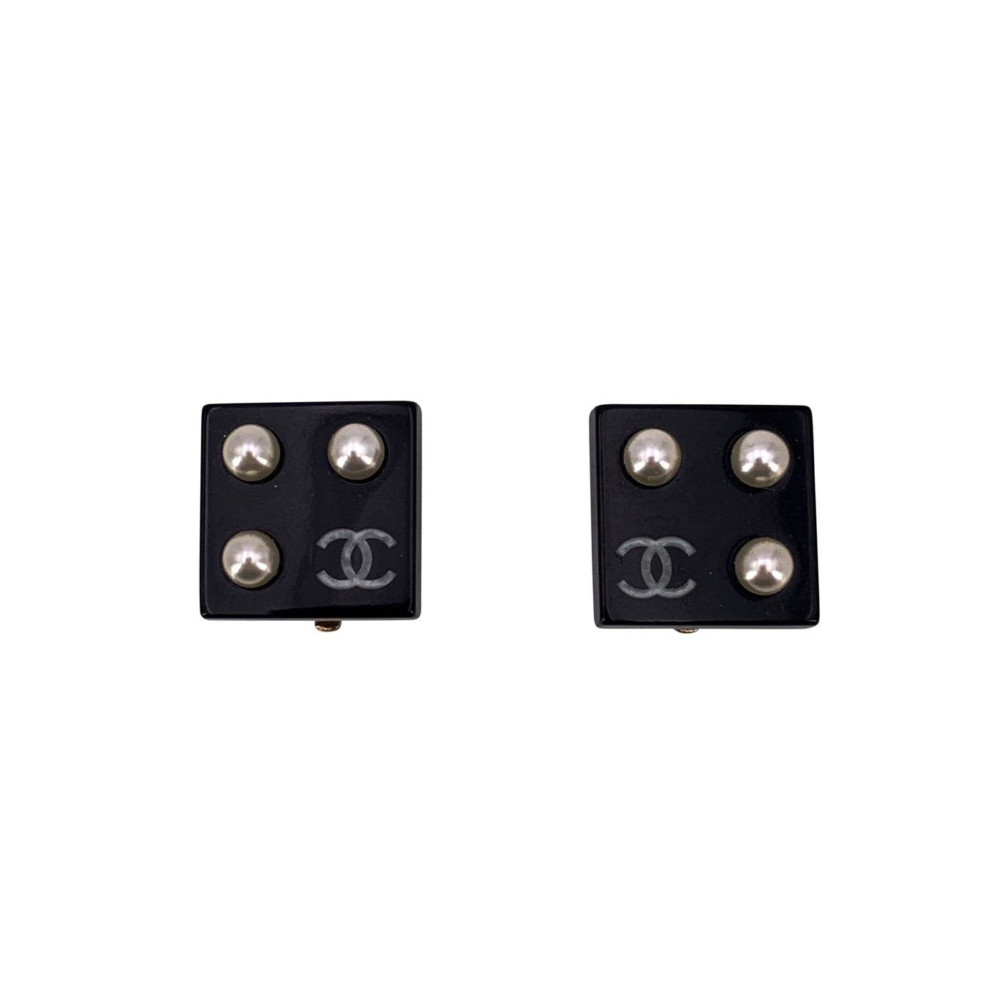 Chanel Vintage Black Square Small Studs Clip-On Earrings