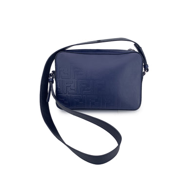 Fendi Blue Embossed Forever Fade Logo Leather Camera Crossbody Bag