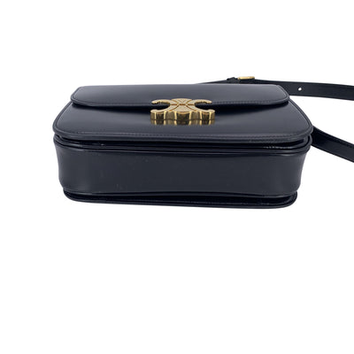 Celine Black Leather Triomphe Classique Medium Shoulder Bag