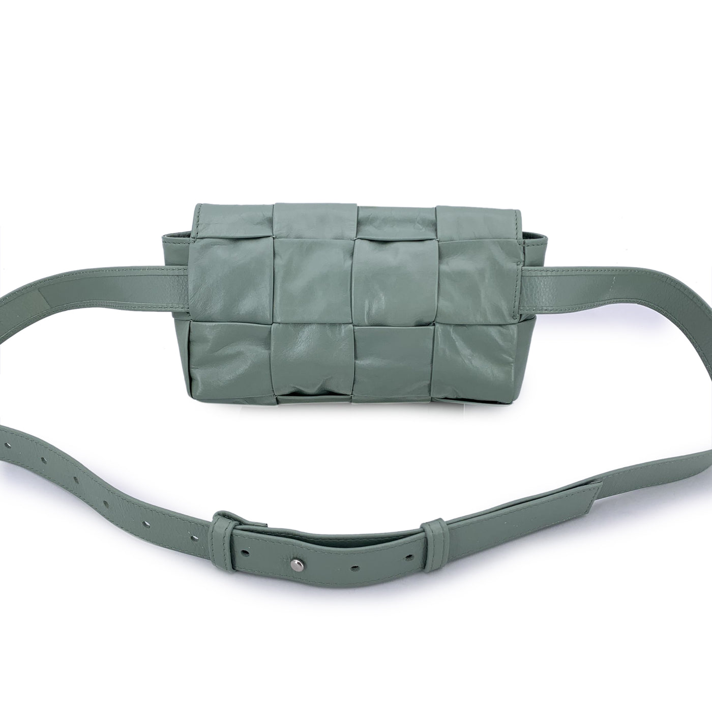 Bottega Veneta Sage Green Leather Intreccio Cassette Waist Bag