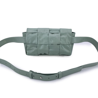 Bottega Veneta Sage Green Leather Intreccio Cassette Waist Bag
