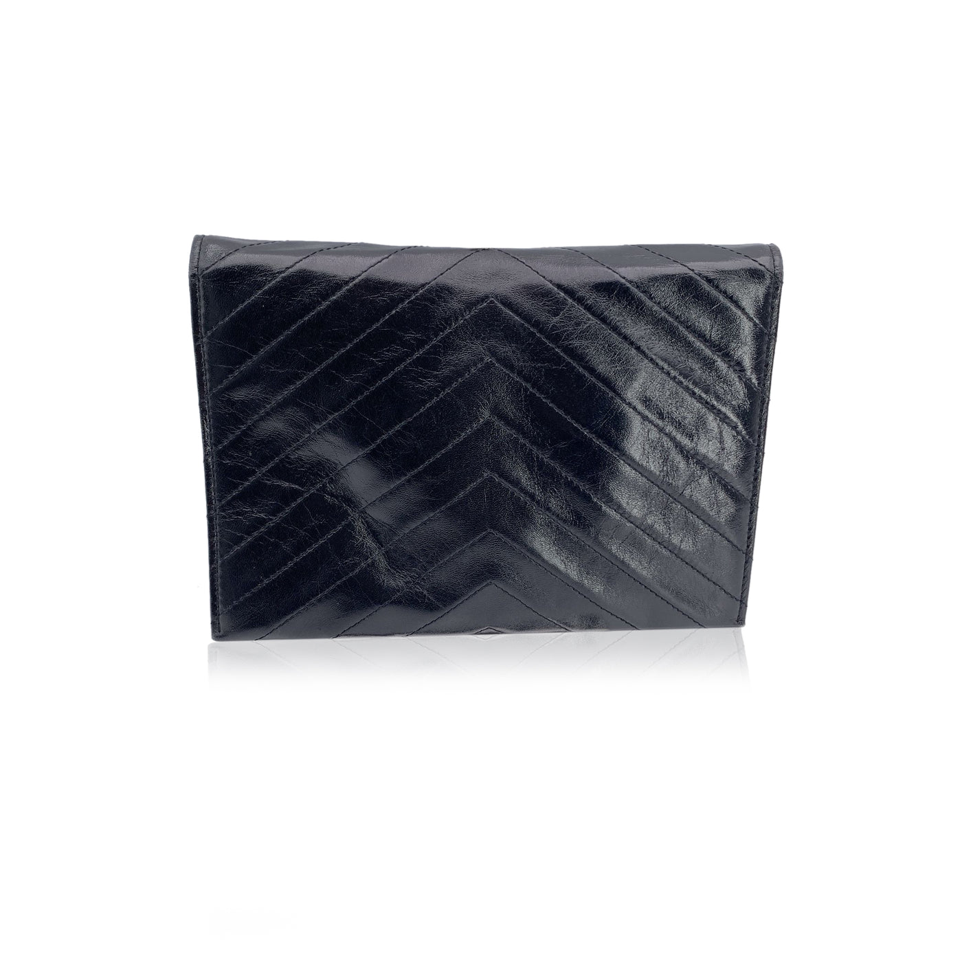 Yves Saint Laurent Vintage Black V Quilted Leather Small Clutch Bag