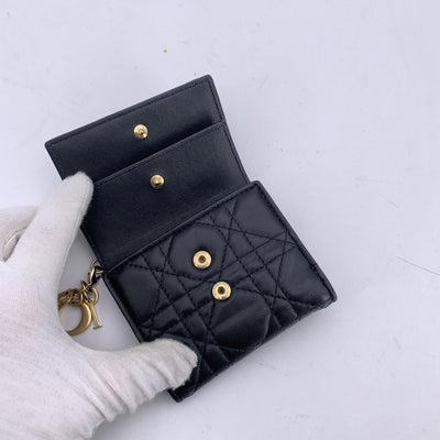 Christian Dior Black Cannage Quilting Leather Small Wallet Coin Purse