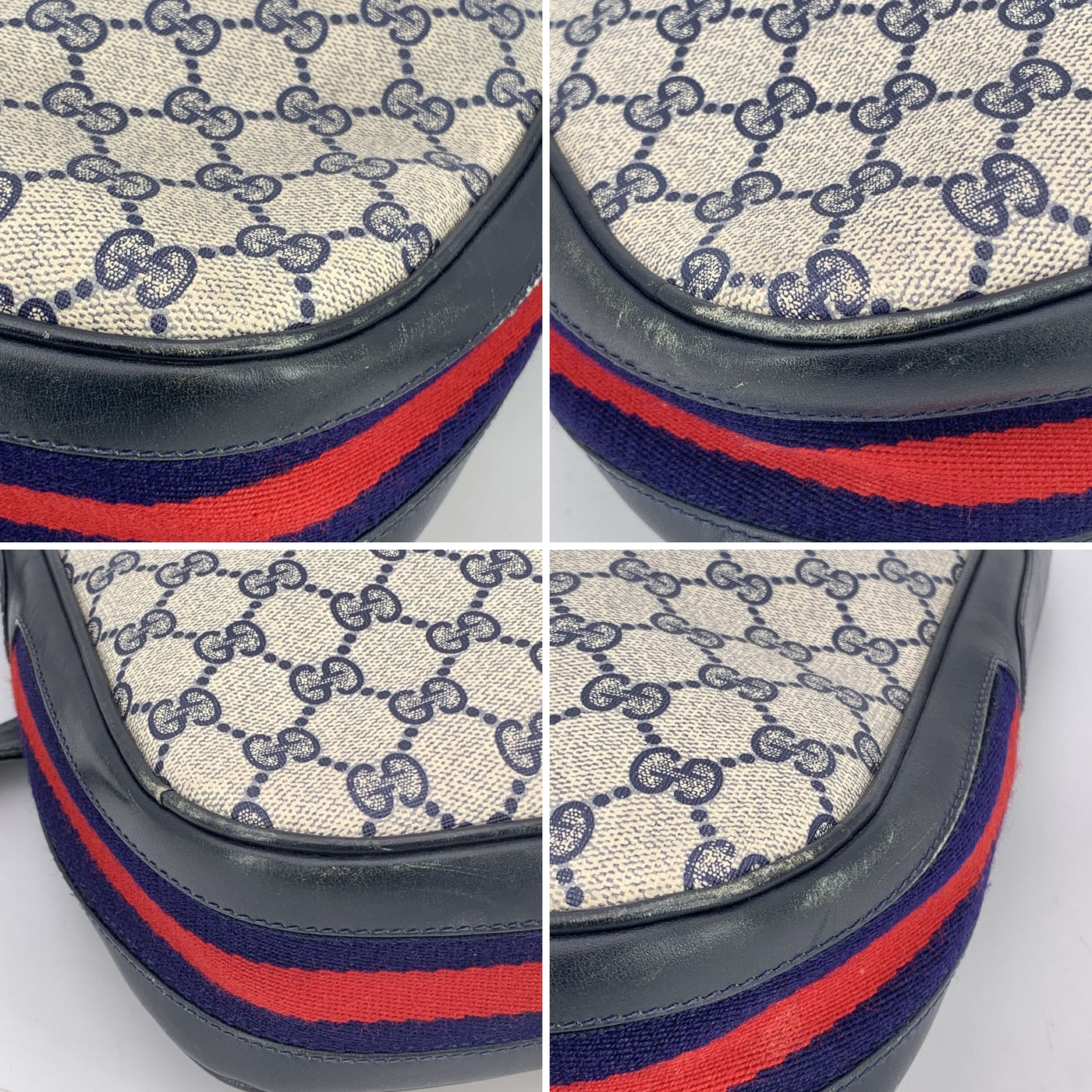 Gucci Vintage Navy Blue Monogram Canvas Shoulder Bag Tote