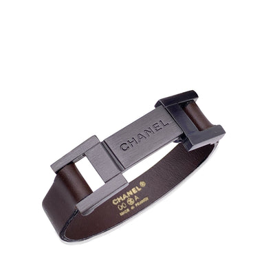 Chanel Vintage Brown Leather Unisex Logo Bracelet