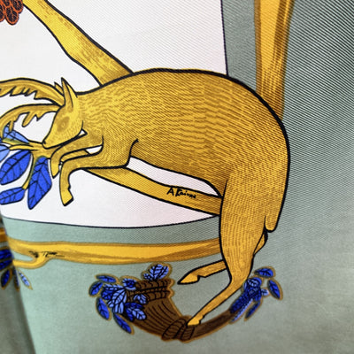 Hermes Vintage Silk Scarf Alphabet III 1990 Annie Faivre Light Green