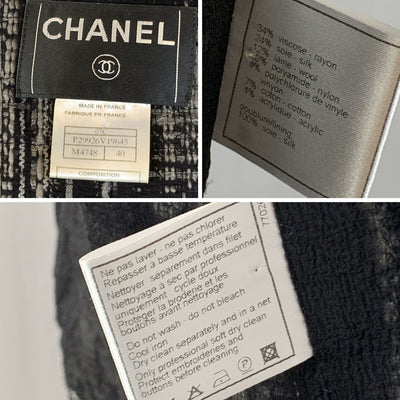 Chanel 2007 Black White Tweed 3/4 Sleeves Jacket Size 40 FR
