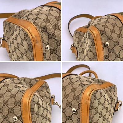 Gucci Beige Monogram Yellow Web Stripes Boston Bag with Strap