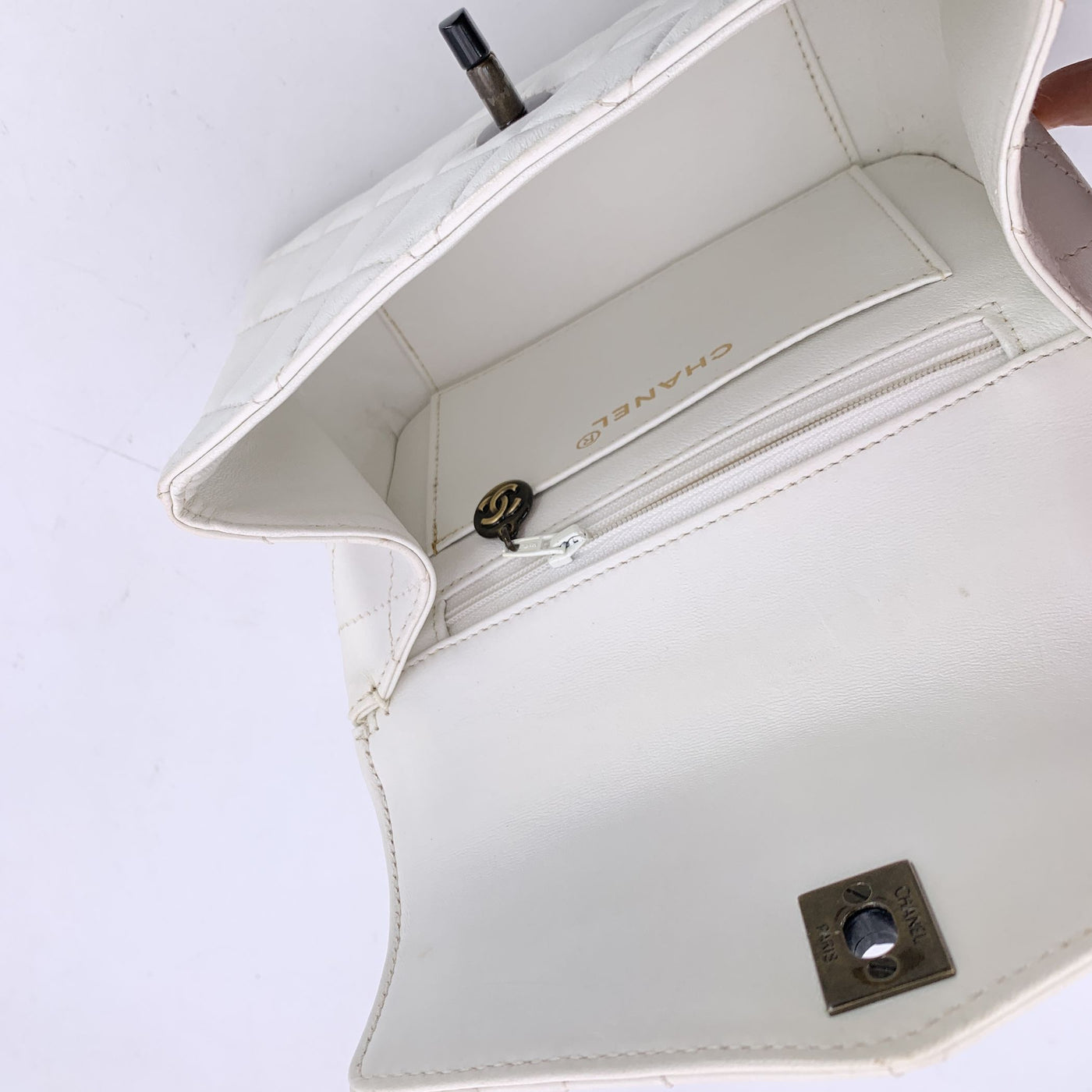 Chanel Vintage White Quilted Leather Mini Kelly Shoulder Bag