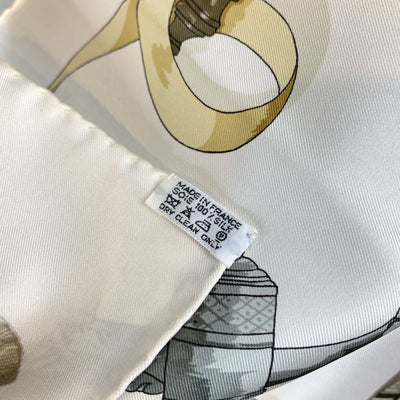 Hermes Paris Vintage White Silk Scarf Ferronnerie 1970 Cathy Latham