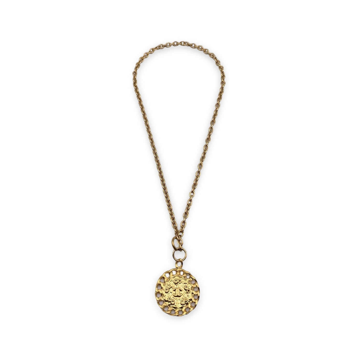 Chanel Vintage Gold Metal Chain Necklace CC Logo Medallion