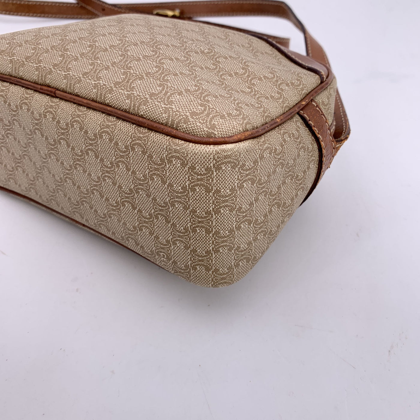 Celine Vintage Beige Macadam Canvas Small Crossbody Bag
