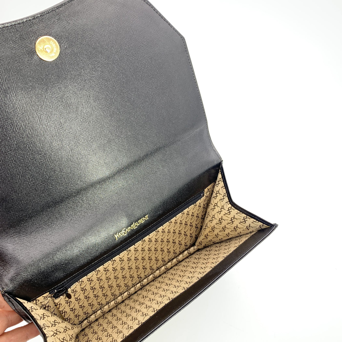 Yves Saint Laurent Vintage Black Leather YSL Logo Purse Clutch Bag