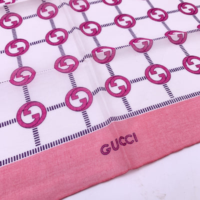 Gucci Vintage Pink GG Logo Cotton Neck Scarf Pocket Square