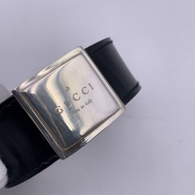 Gucci Black Leather Sterling Silver 925 Bangle Cuff Bracelet