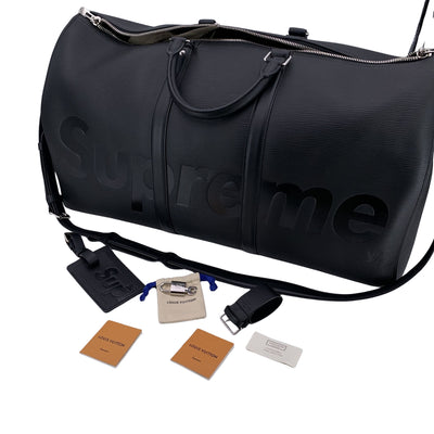 Louis Vuitton x Supreme Black Epi Keepall Bandouliere 55 Duffle Bag