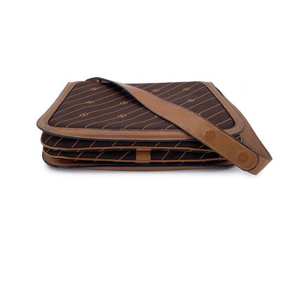 Gucci Vintage Brown Logo Canvas GG Shoulder Bag Tan Leather