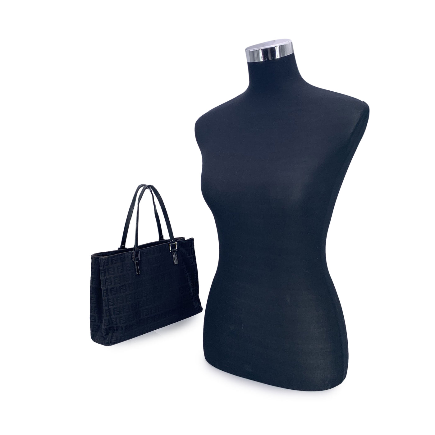 Fendi Black Monogram Zucchino Canvas Small Tote Handbag
