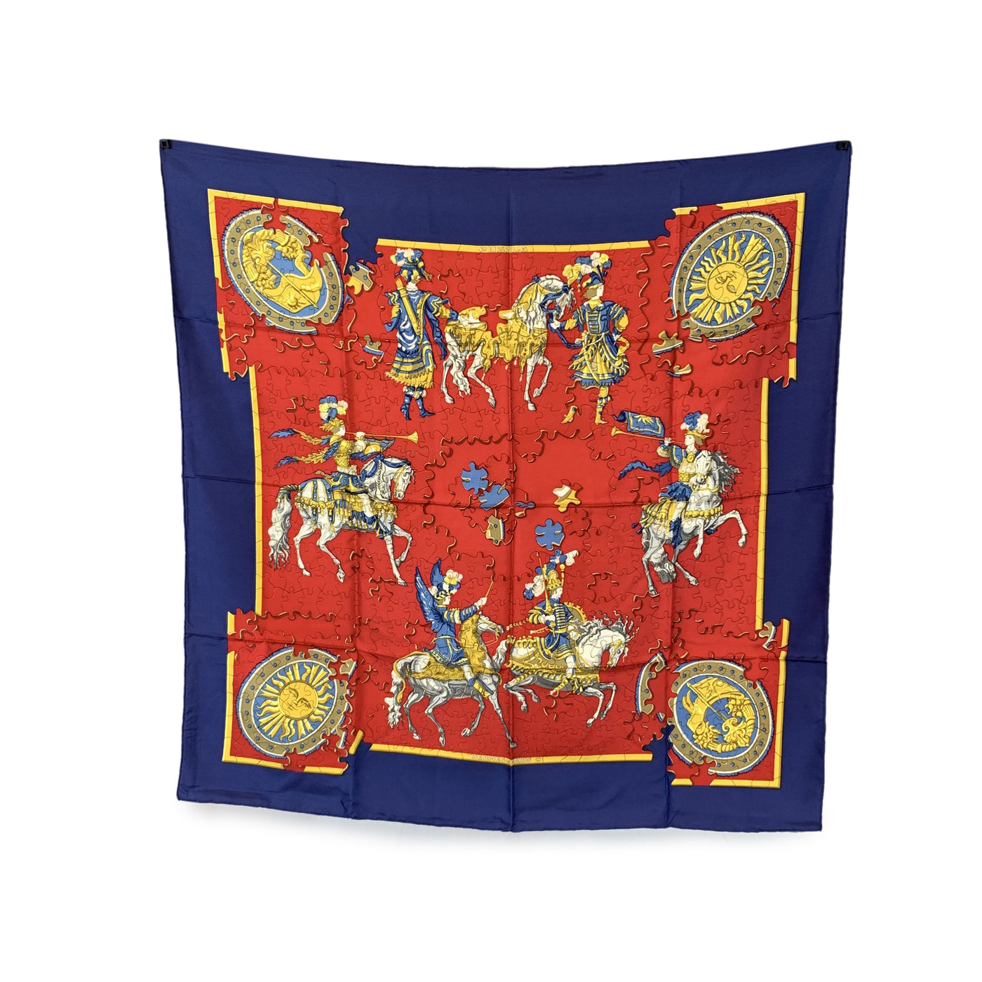 Hermes Vintage Red and Blue Silk Puzzle Scarf 1990 Joachim Metz