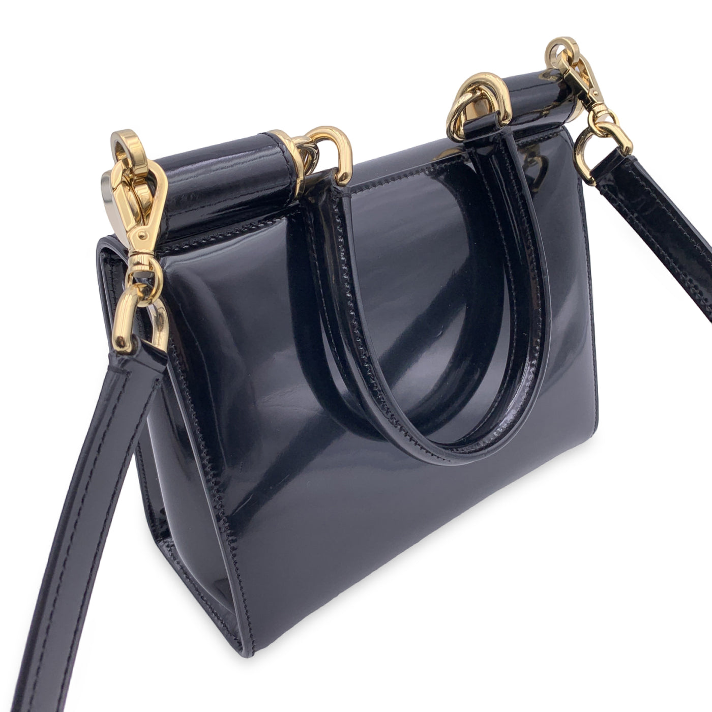 Dolce & Gabbana Black Patent Leather 90s Sicily Shoulder Bag