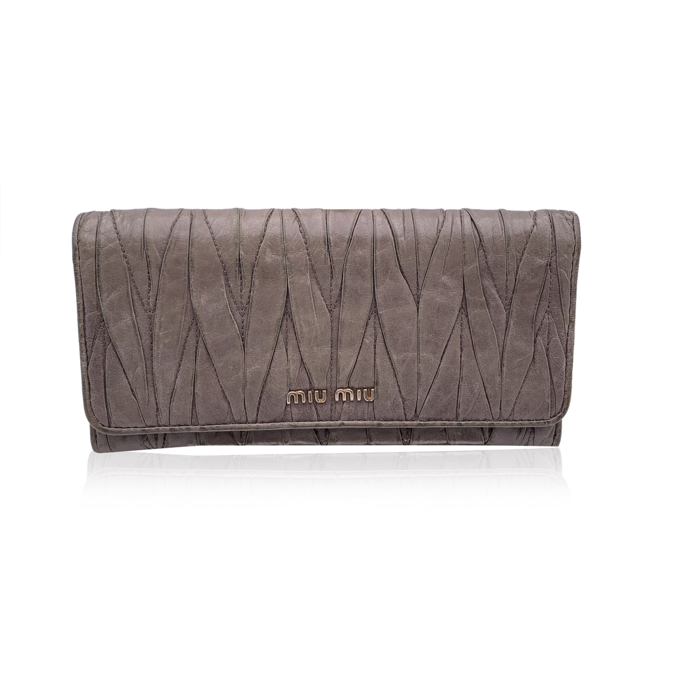 Miu Miu Taupe Matelassé Leather Continental Flap Wallet Purse