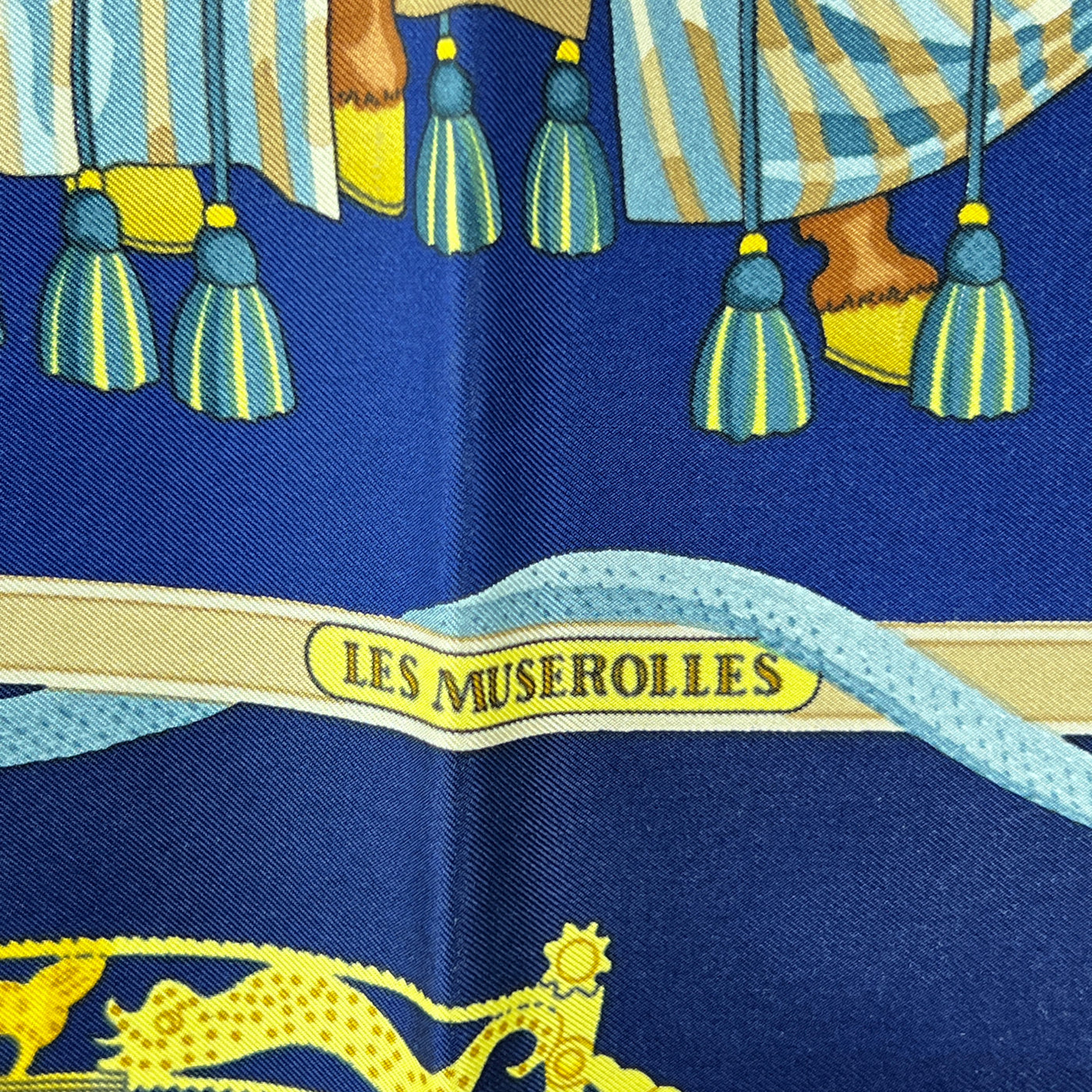 Hermes Vintage Blue Silk Scarf Les Muserolles 1986 Vauzelles