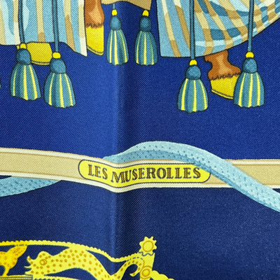 Hermes Vintage Blue Silk Scarf Les Muserolles 1986 Vauzelles
