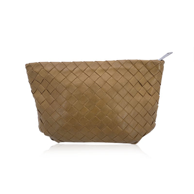 Bottega Veneta Beige Intrecciato Leather Zip Pouch Clutch Pochette