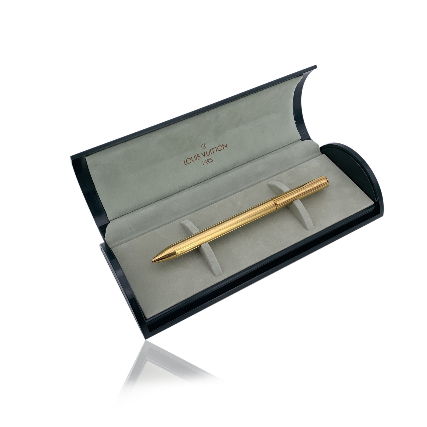 Louis Vuitton Vintage Gold Metal Engraved Ballpoint Pen with Case