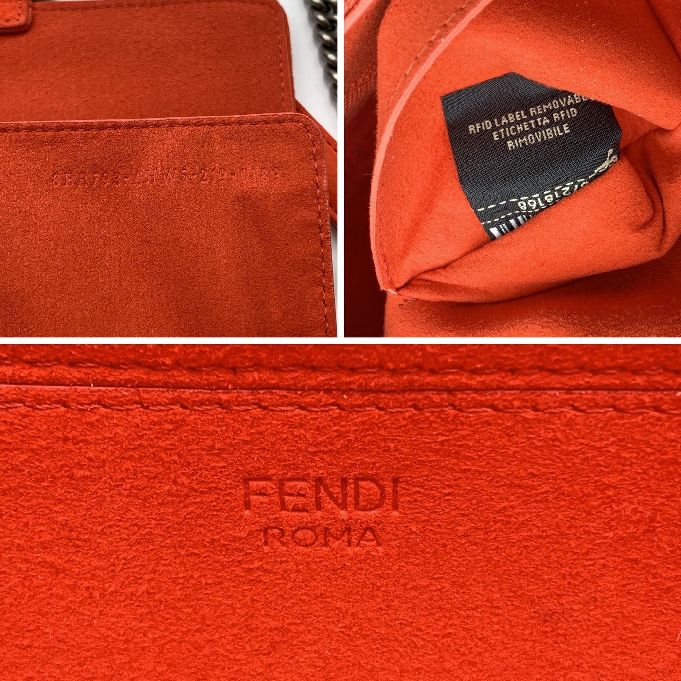 Fendi Orange Embossed FF Logo Baguette Chain Crossbody Bag