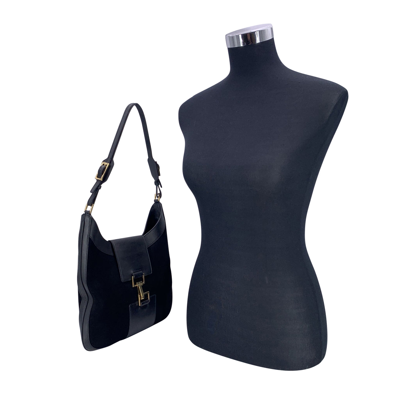 Gucci Black Suede and Leather Hobo Shoulder Bag