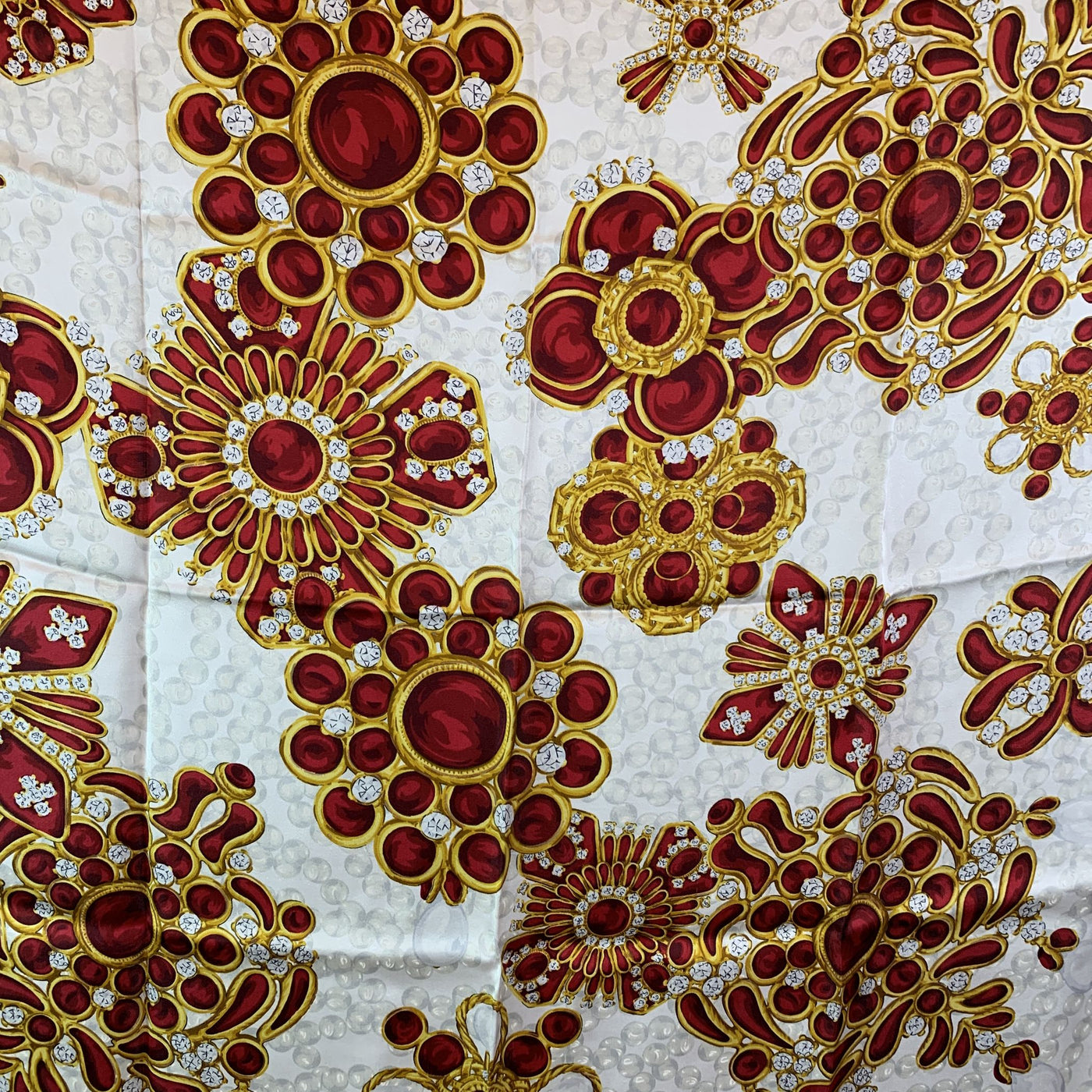 Chanel Vintage Beige Silk Scarf Gripoix Bijoux Jewels Print