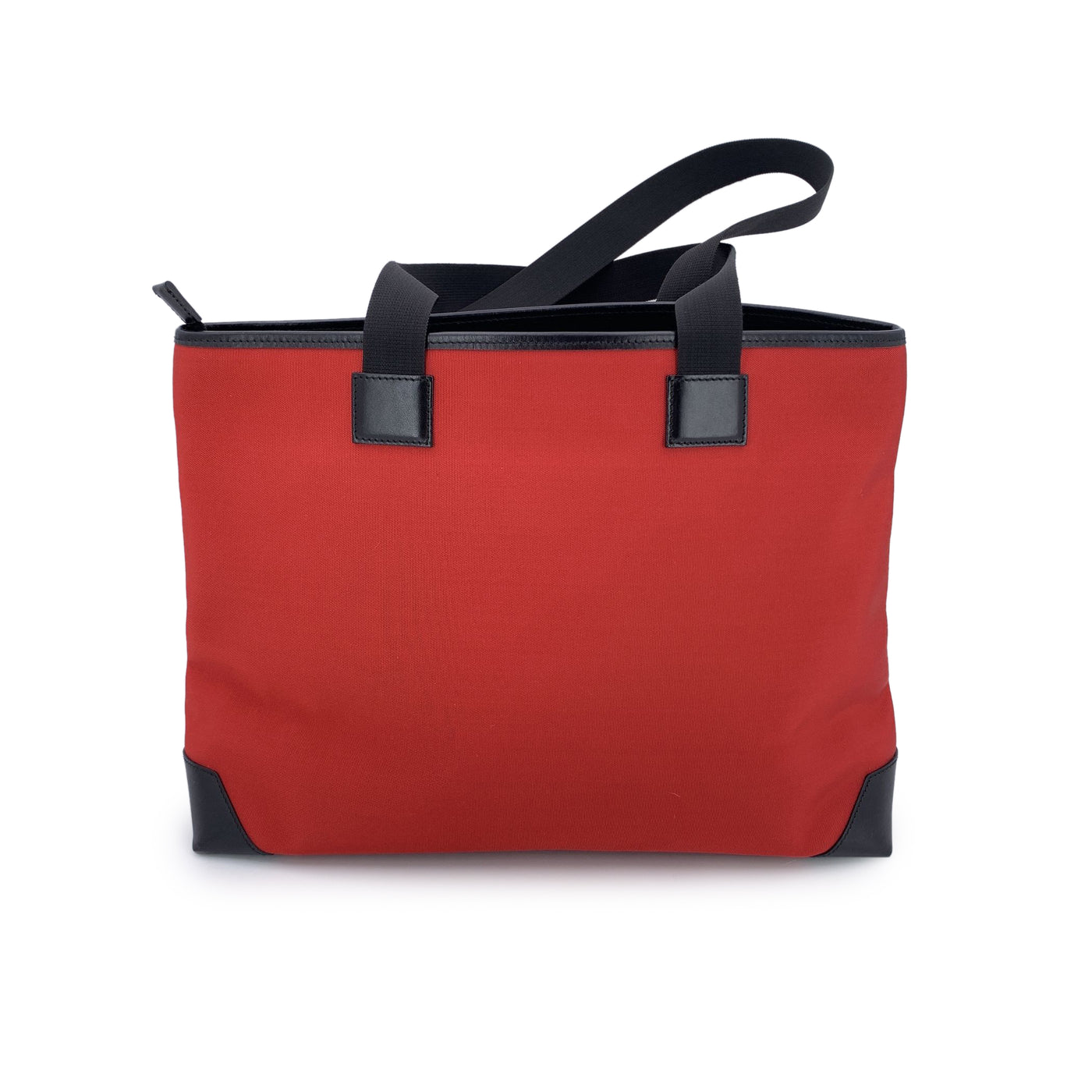 Gucci Red Canvas Nylon Black Leather Tote Shoulder Bag