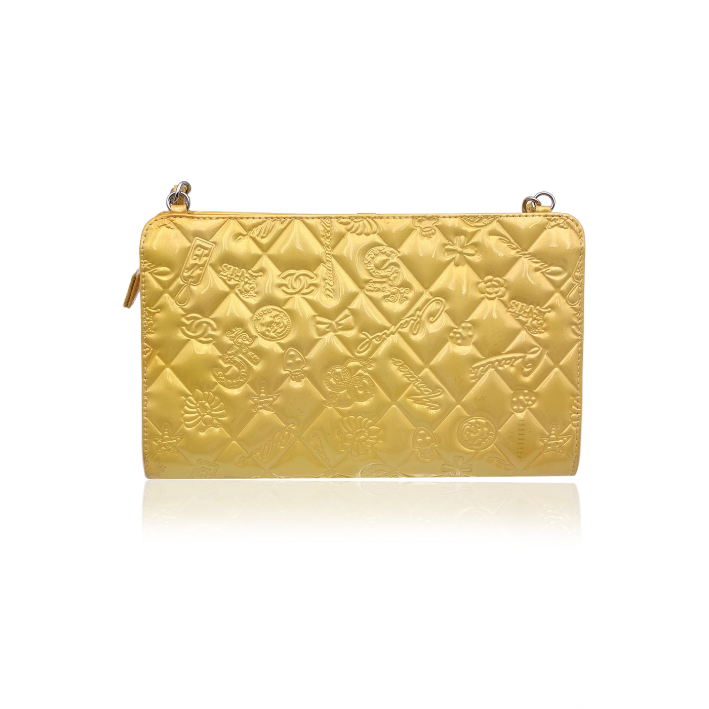 Chanel Yellow Embossed Patent Leather Lucky Symbols Pochette Bag