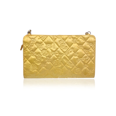 Chanel Yellow Embossed Patent Leather Lucky Symbols Pochette Bag