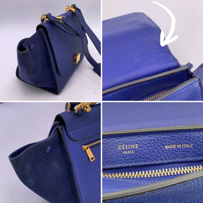 Celine Blue Suede and Leather Small Trapeze Tote Bag with Strap
