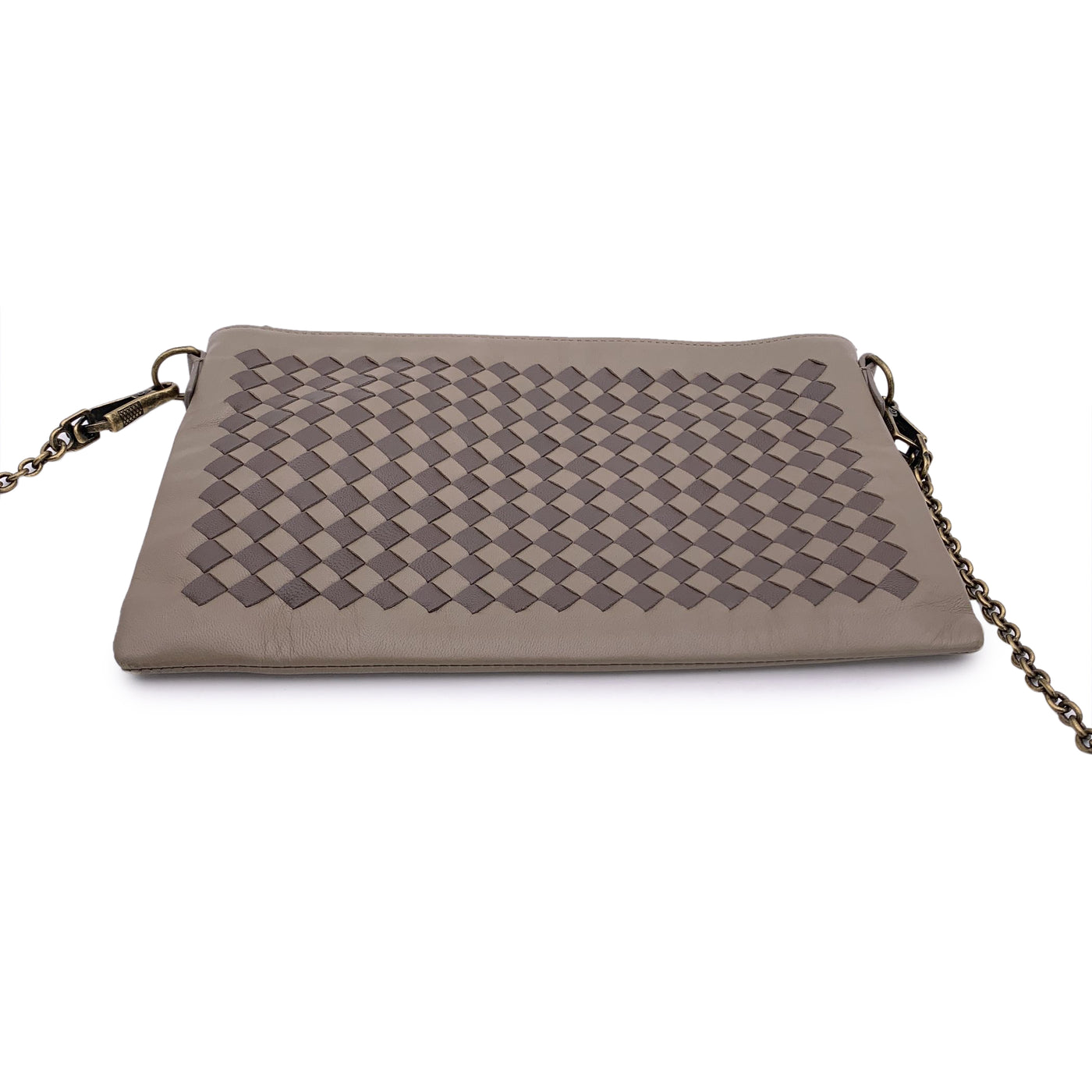 Bottega Veneta Taupe Intrecciato Leather Shoulder Bag Zip Pouch