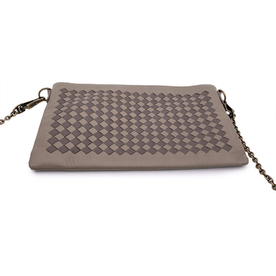 Bottega Veneta Taupe Intrecciato Leather Shoulder Bag Zip Pouch