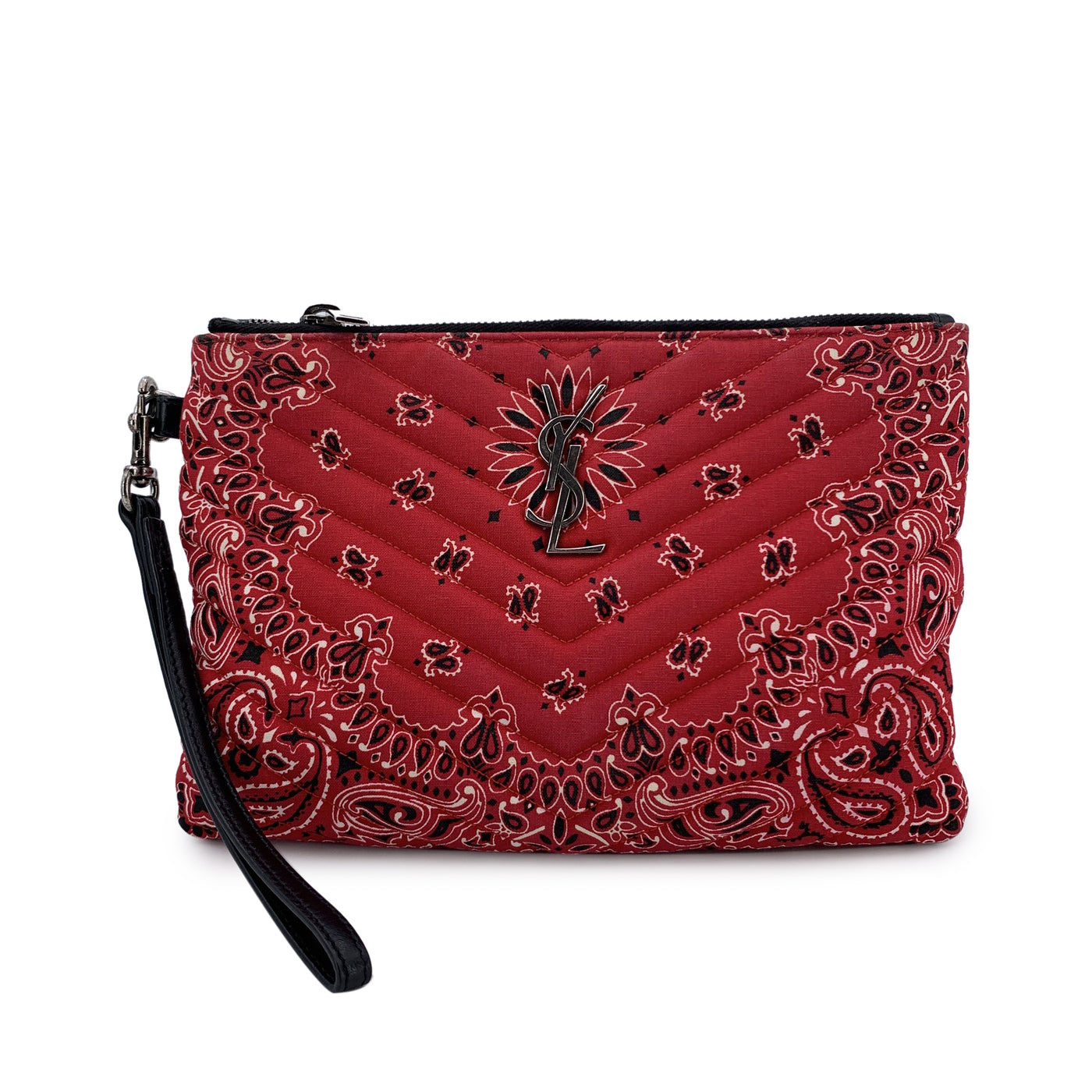 Saint Laurent Red Bandana Print Canvas Canvas Clutch Wrist Bag