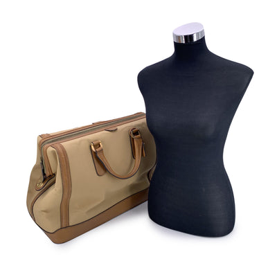 Gucci Vintage Beige Canvas and Leather Weekend Travel Carry-on Bag