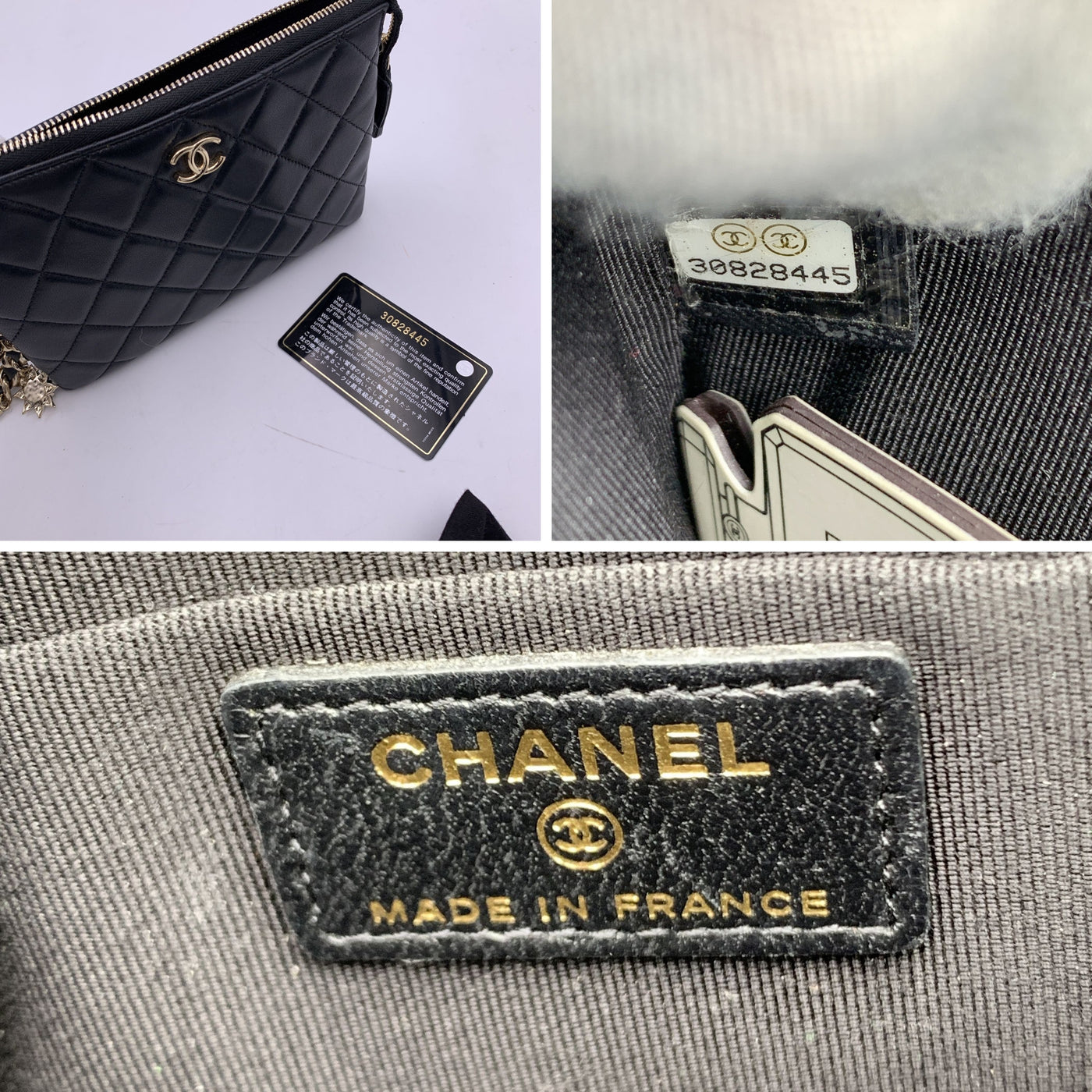 Chanel 2021 Black Quilted Leather Pouch Coco Charms Clutch Bag