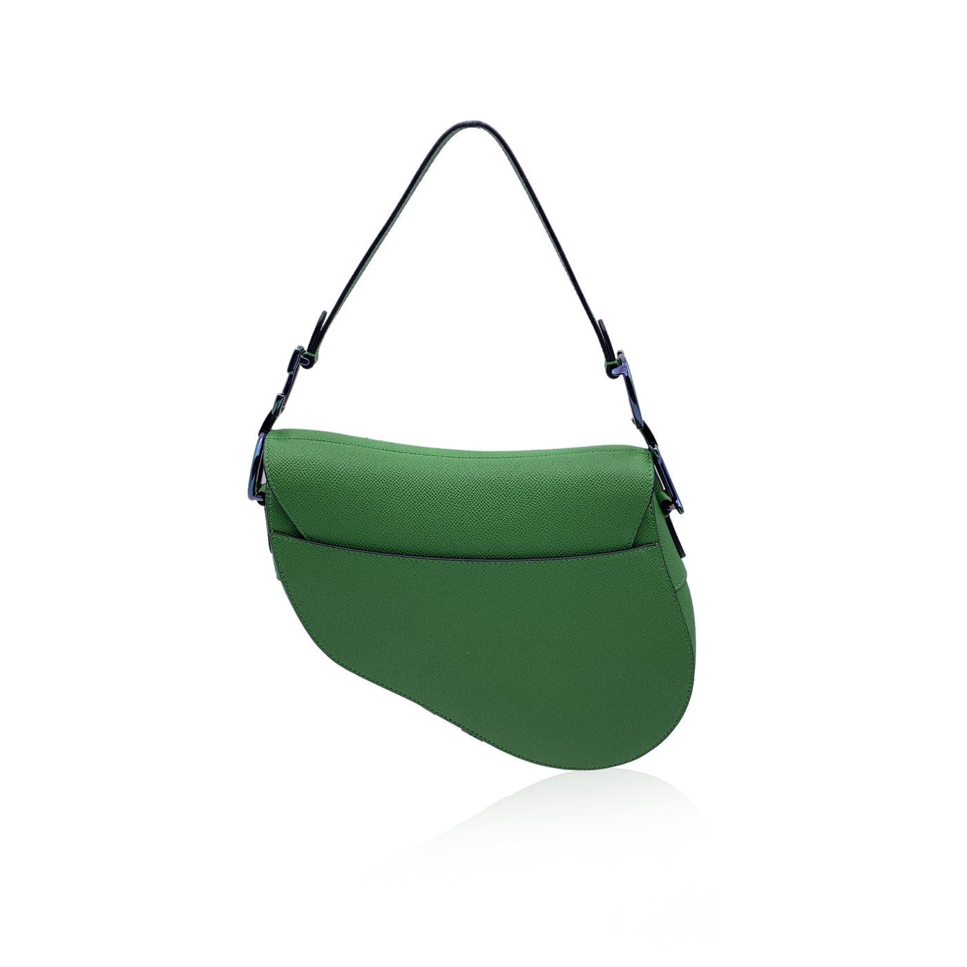 Christian Dior Green Leather Saddle Shoulder Bag Iridescent Hardware