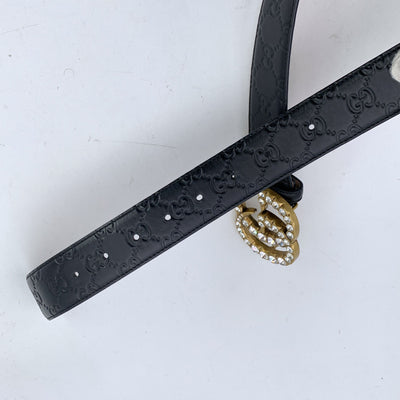 Gucci Black Guccissima Leather Marmont Belt Crystal GG Buckle 90/36