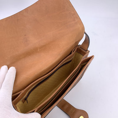 Gucci Vintage Brown Logo Canvas GG Tan Leather Shoulder Bag