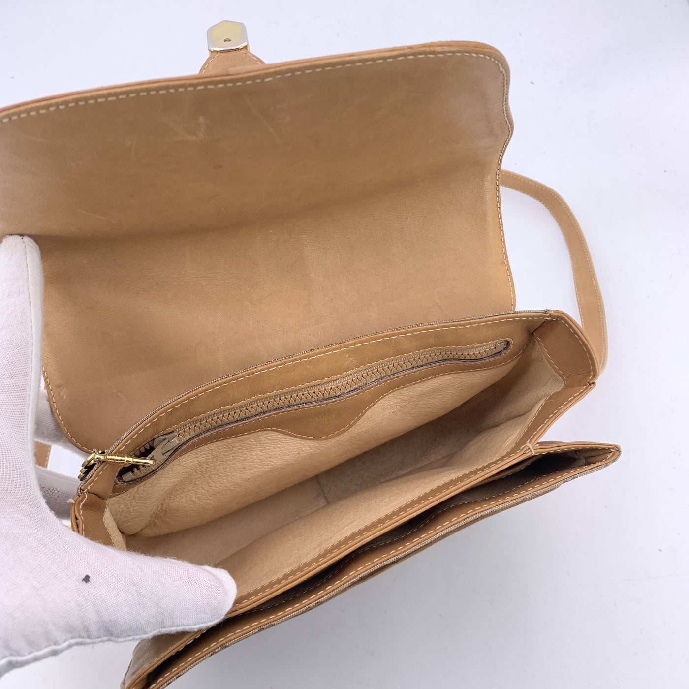 Gucci Vintage Beige Monogram Canvas and Leather Flap Shoulder Bag